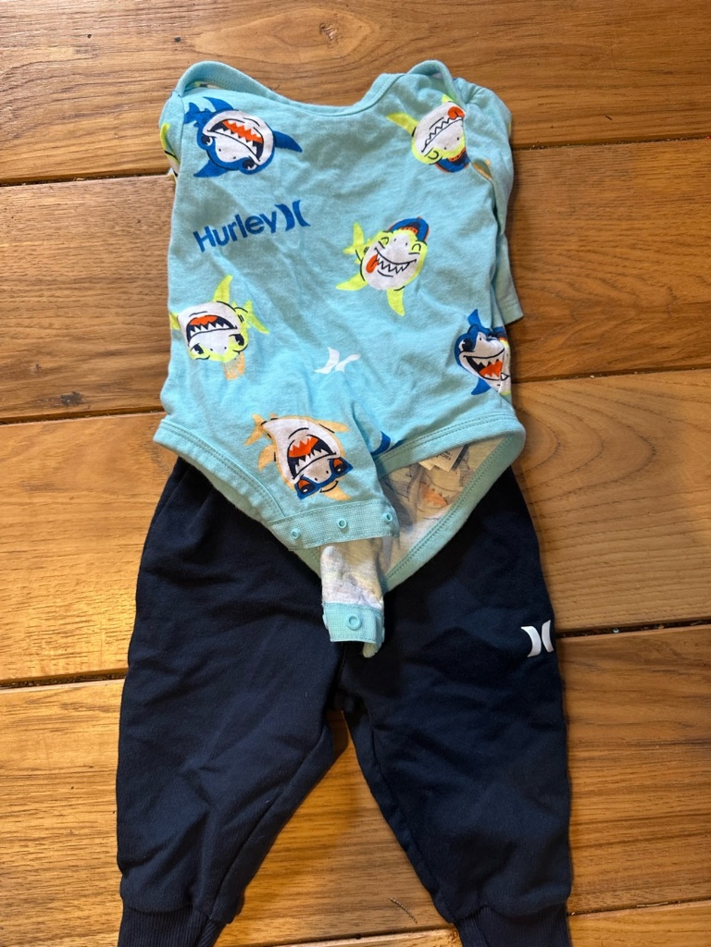 Hurley Blue Shark Print Bodysuit and Navy Pants Set
